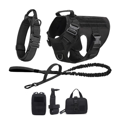 Tactical Dog Harness Collar w/ Leash & Molle Pouches