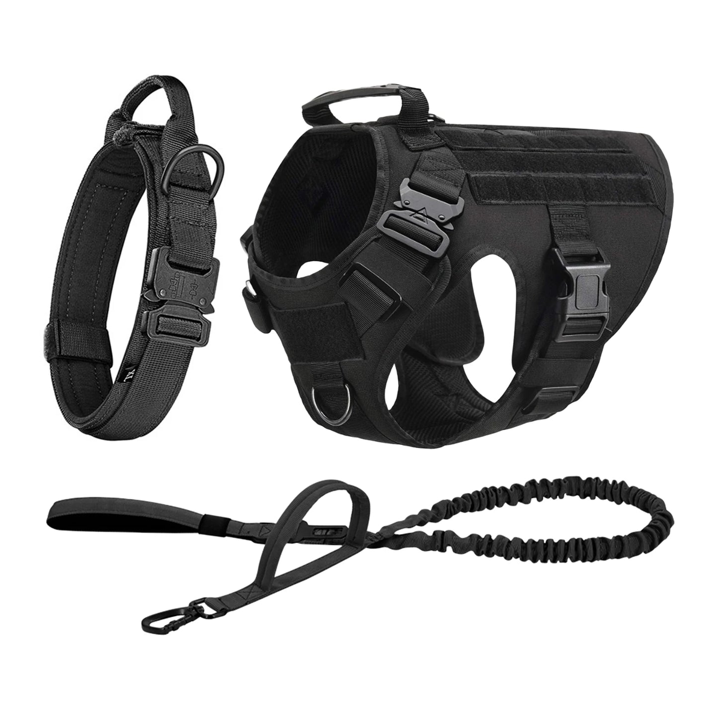 Tactical Dog Harness Collar w/ Leash & Molle Pouches