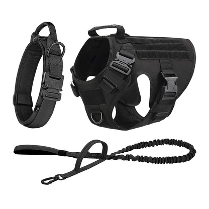Tactical Dog Harness Collar w/ Leash & Molle Pouches