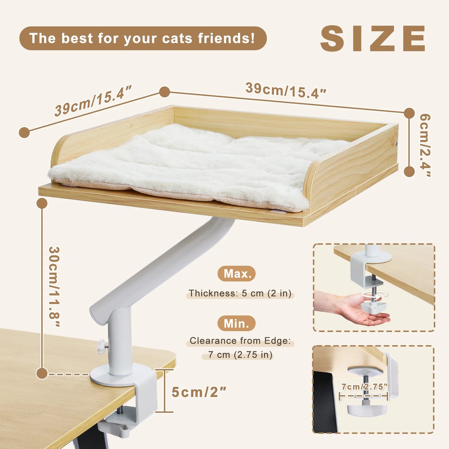 Cat Desk Bed, 360° Rotatable, Adjustable