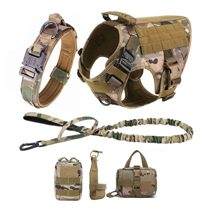 Tactical Dog Harness Collar w/ Leash & Molle Pouches